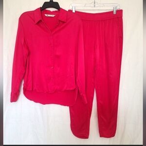 Zara Hot Pink Satin Co-Ord Set - Pants XS, Shirt S